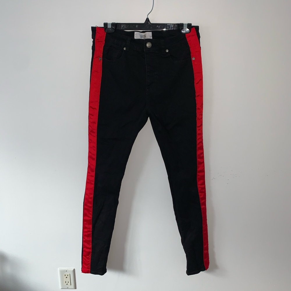 Sixth June black skinny jeans with red stripe